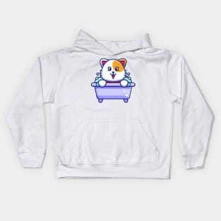 Cute cat in a bathtub cartoon character Kids Hoodie